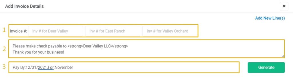 Invoice Details Form Fields