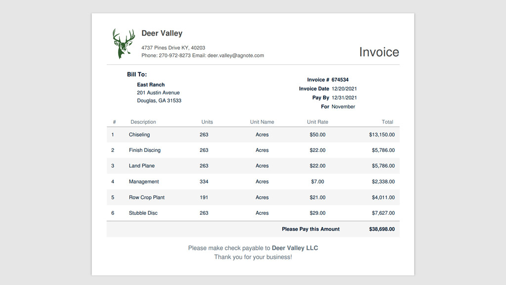 Generated Invoice in AgNote