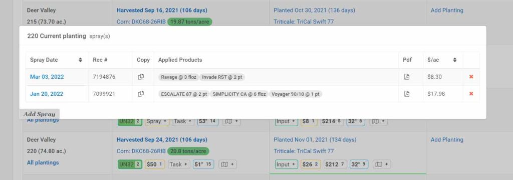 Planting Spray Modal