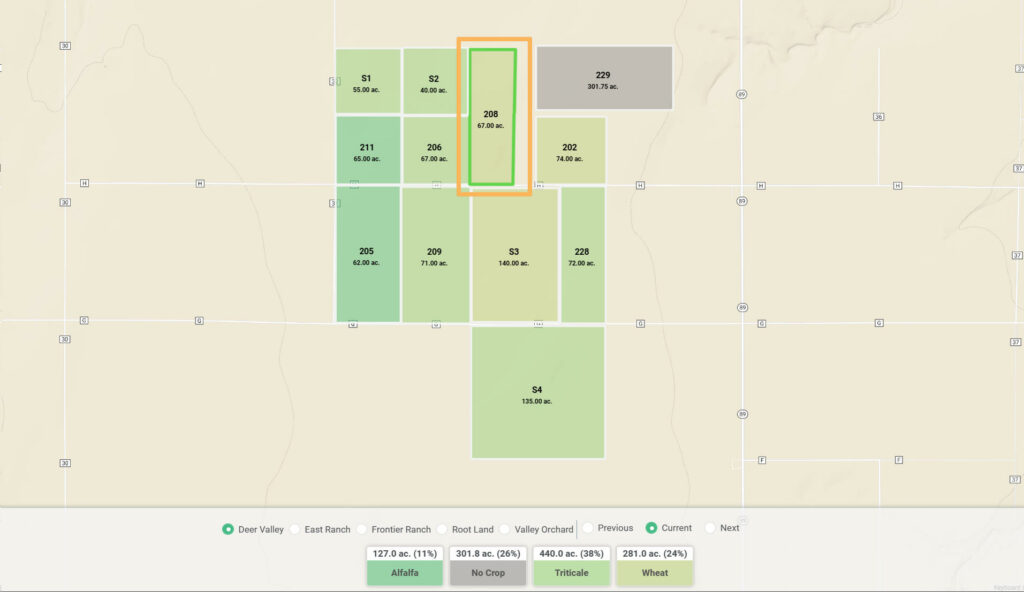 Organic planting highlighted on field map
