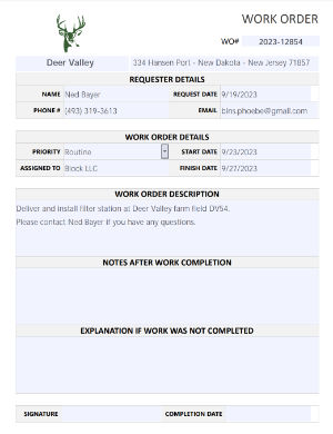 Siple work order form in PDF format