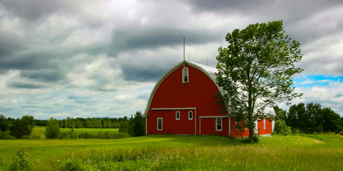 Red farm barn for regenerative soil farming
